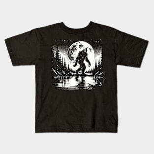 Moon Bigfoot Sasquatch Cool Bigfoot Kids T-Shirt